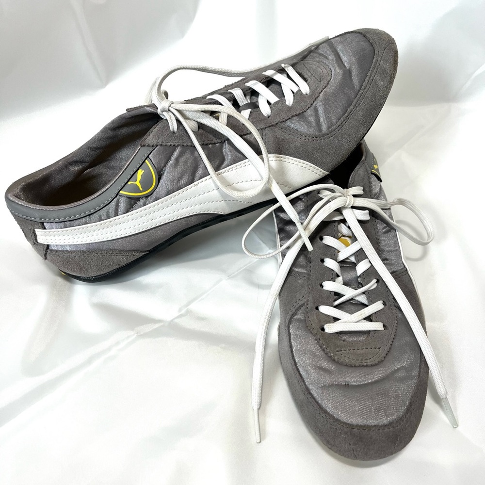 PUMA Grey Suede/Synthetic, Yellow/White Accents, Women’s Athletic Shoe, Size 9.5